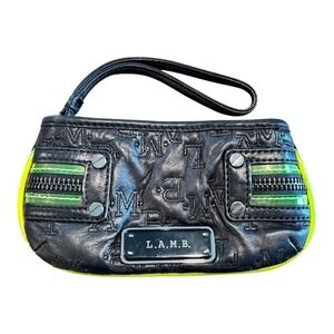 L.A.M.B. Wristlet Purse Coin Wallet w/ Strap Black Green VTG Gwen Stefani